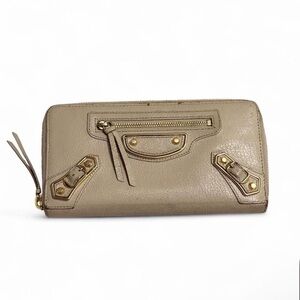 Balenciaga chevre gold metallic edge hardware continental zip around wallet